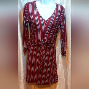 Derek Heart Dress Women Striped Long Sleeves Mini Tie, Casual Activewear Office